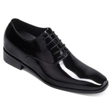 US11.5 CMR 7cm/2.7'' elevator shoes Men Black Tuxedo Oxford Patent Leather