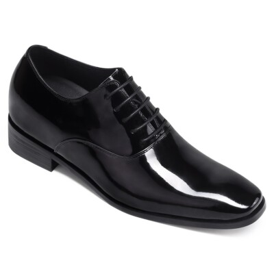 US11.5 7cm/ 2.76'' glossy elevator Shoes Men Tuxedo Black Oxford Patent Leather