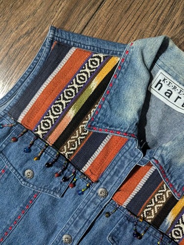 Keren Hart Vintage Colorful Native Western Style Denim Vest Embroidered Size L - Picture 13 of 16