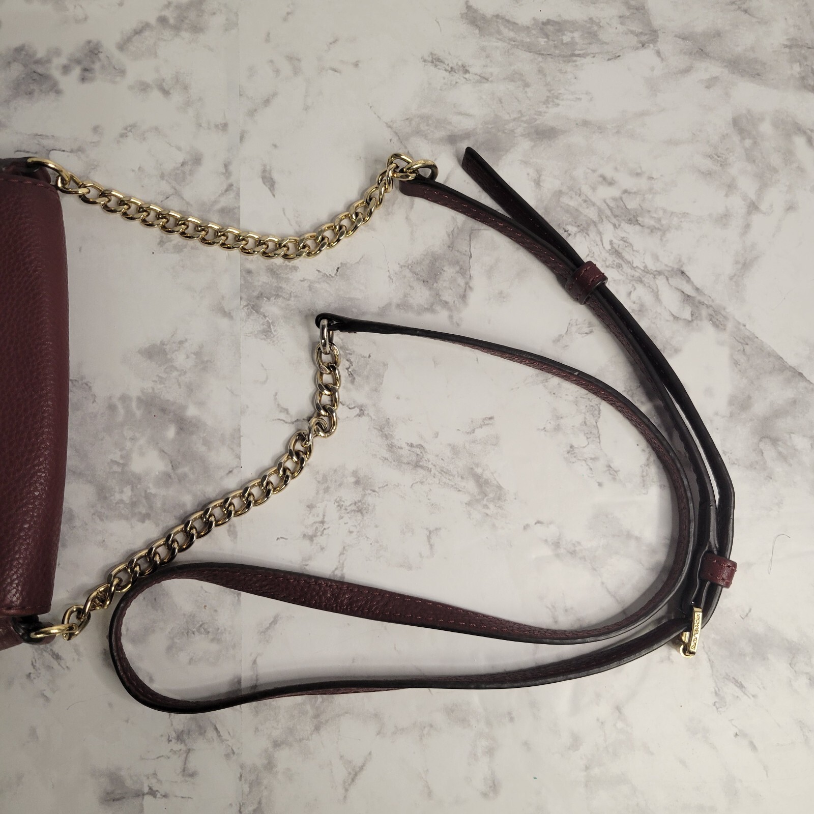 Michael Kors Fulton Leather Burgundy Crossbody Bag Purse Gold Chain Cute Small thumbnail 17