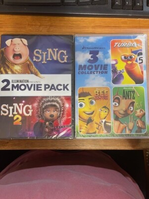 Sing / Sing 2 + Antz, Turbo & Bee Movie DVDs, New/Sealed, 5 Movies Total