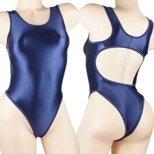 Plus Size Women Shiny Bikini Thong Bodysuit High Cut Leotard Swimsuit Underwear