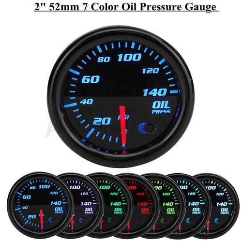 2" 52mm Pointer 7 Color Led 0-140 PSI Oil Pressure Gauge Meter + Sensor 12V - Picture 3 of 16