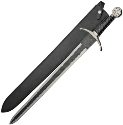 Flint Crusader Fixed Sword 25'' Stainless Steel Blade Leather And Wire Wrapped