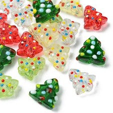 20Pcs Christmas Tree Lampwork Glass Beads Xmas Tree Beads for Jewelry DIY