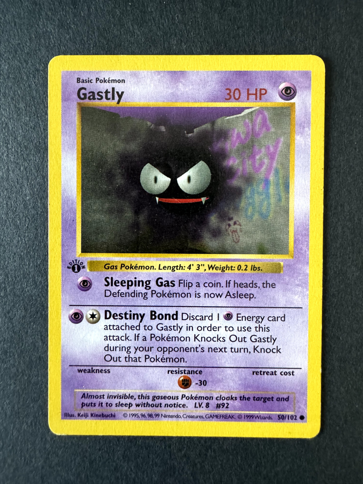 Gastly 50/102 1999 Pokémon Base Set 1st Edition Shadowless LP