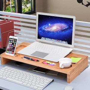 Bed Lazy Bamboo Wood Frame Monitor Stand Riser Laptop Desktop Pc