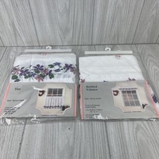 Arley USA VTG Spring Violets Ruffled Valance 50x11  One Pair Tiers 60x36 