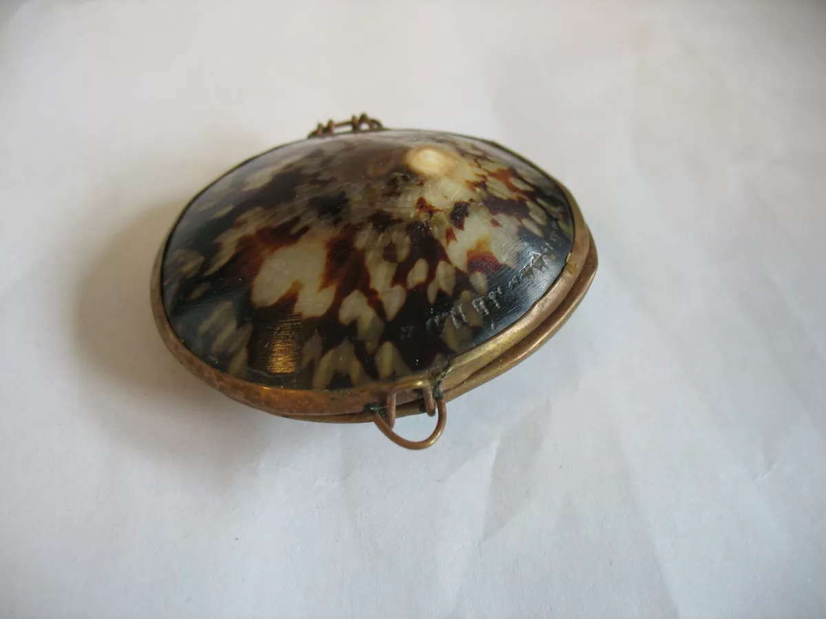 Vtg leopard spotted brown and purple clam shell coin purse trinket