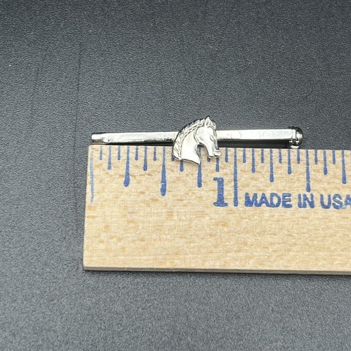 Broche prendedor de corbata con cabeza de caballo tono plateado nuevo de Lote Antiguo - Imagen 4 de 4