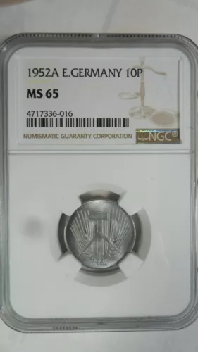 Germany DDR 10 Pfennig, 1952 A, NGC MS 65 Key Date