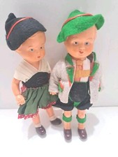 2 Vintage German Dolls Molded Hair Plastic W. Germany Celluloid Boy Girl 6.5"