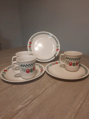 Lot of 3 Corelle Farm Fresh 10-1/4" Dinner Plates. 3 Corningware Farm Fresh Mugs