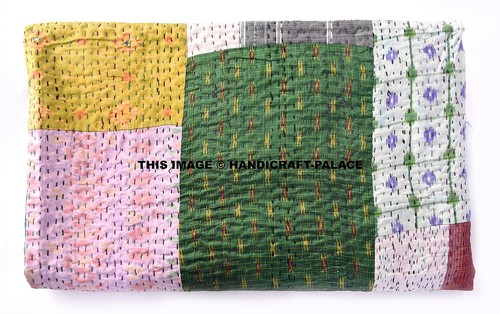 Colcha De Seda Patola India Patchwork Kantha Vintage Para Cama Queen - Imagen 2 de 4