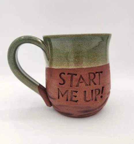 Mudworks PA, USA Pottery Redware Handmade Coffee Mug START ME UP! 