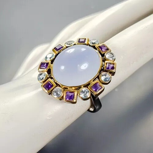 Ein Traum-Designer Ring-925erSilber 14ctGold-Calzedon-Topas-Amethyt-RG19-60 - Bild 2 von 4