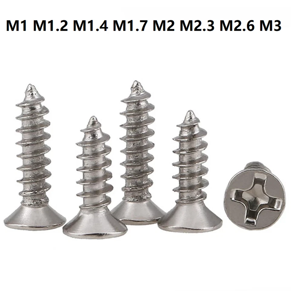GOO BETTER M1 - M3 Small Pozi Countersunk Self Tapping Screw Tapper Screws Nickel Plated