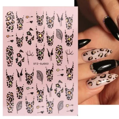 NAIL STICKERS FLOWERS TULIPS Nail Art Aufkleber Aufkleber Gold abstrakte Linien Leopardendruck Maniküre (SJ03G)