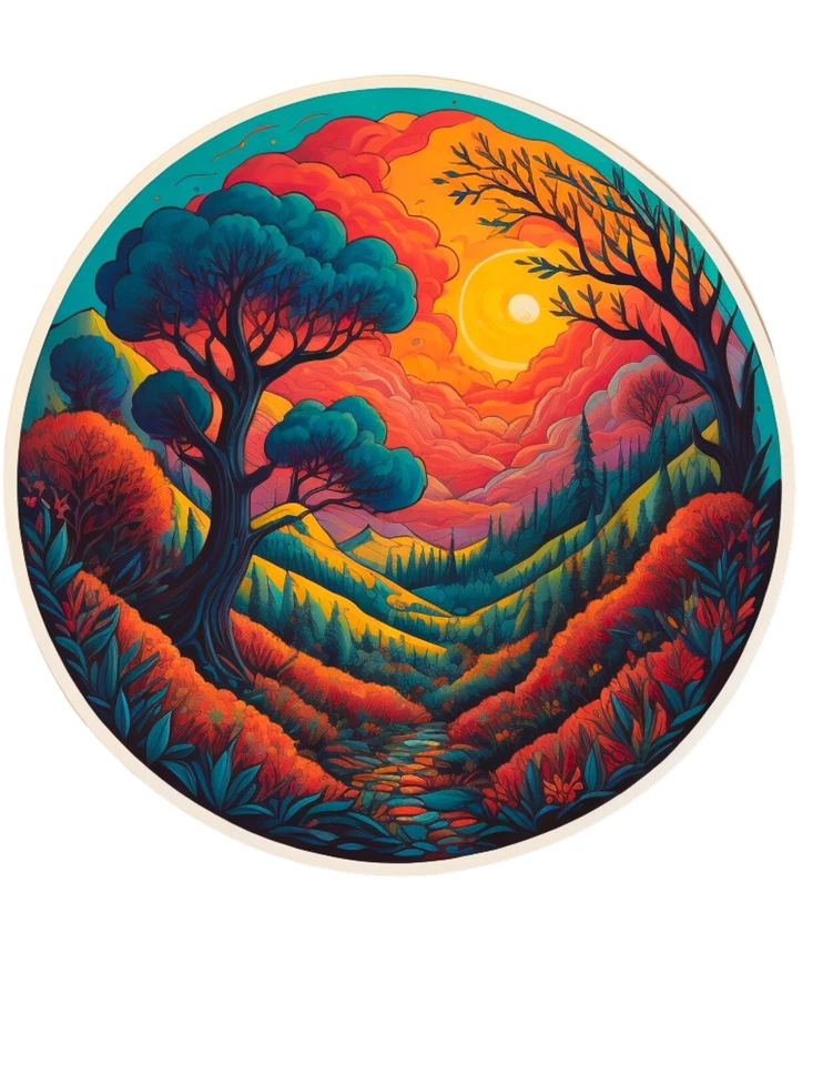 Psychedelic ZEN Sunset Die-Cut Sticker Sacred Geometry - Photo 1/1