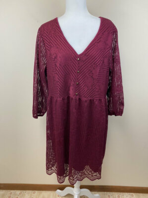 Maurices Plus Size Burgundy Floral Lace Babydoll Dress Sheer - Main Image