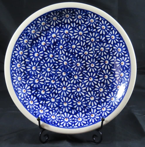 Authentic Bolesławiec Polish Pottery Plate – Blue Daisy Pattern – 10" - Poland