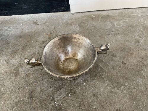 Chinese Goblet Serving Bowl Dragon Handles Antique Bronze Asian - Picture 2 of 7