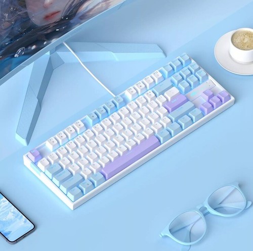 Mechanical Gaming Keyboard Blue & White Keycaps USB wired MageGee 75% NIB - Picture 18 of 24