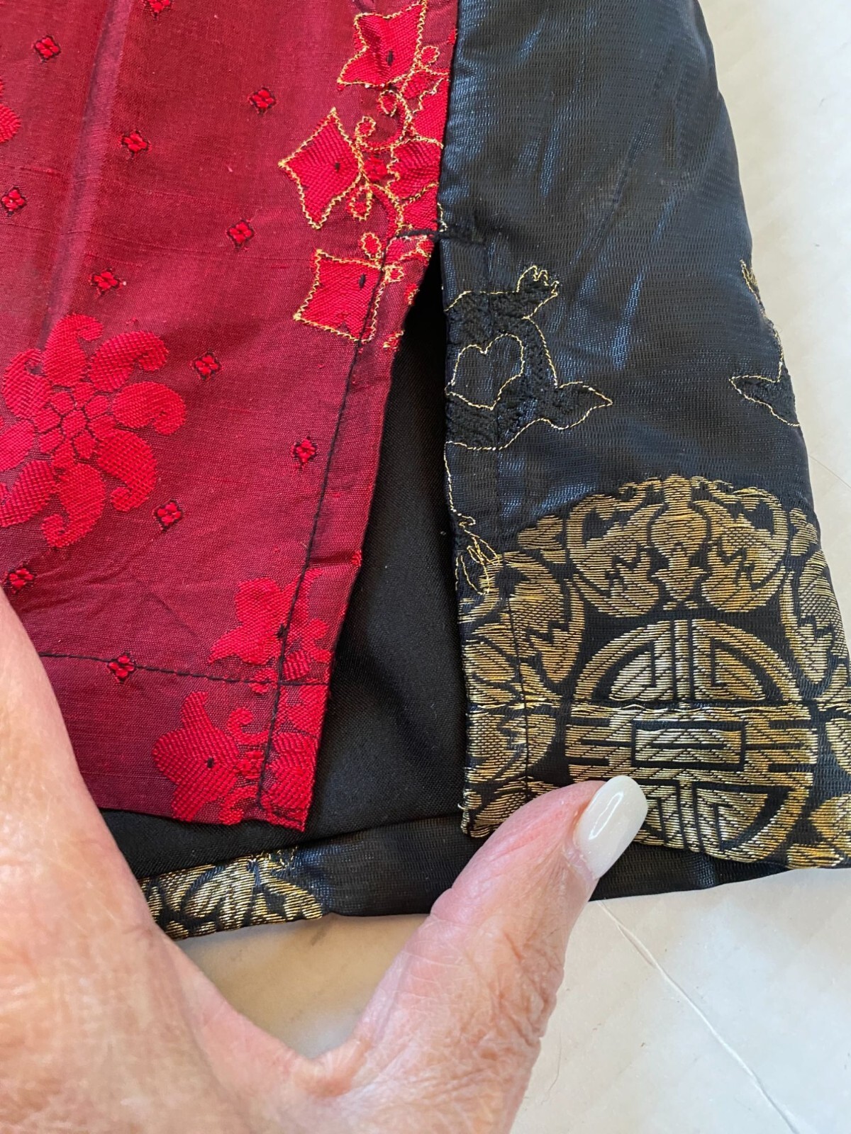 Chicos Vintage Red Black Patchwork Jacket Silk Bl… - image 9