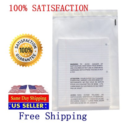 100 11x14 Clear Self Seal Lip & Tape Plastic Bags w/ Suffocation Warning 