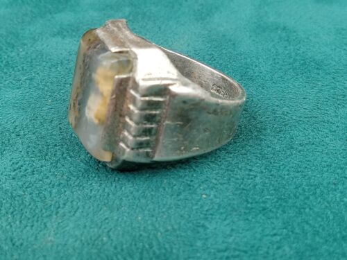 Antique Sterling Silver Men's Ring with Agate Center Stone: Size 9.25 - Picture 2 of 5