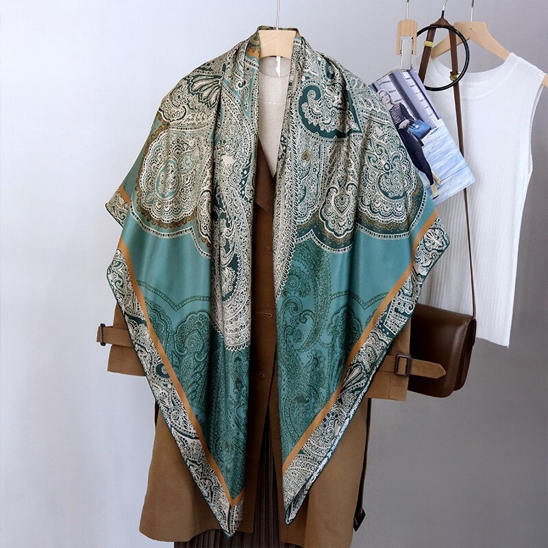 Paisley Print 18 Momme Silk Wrap Scarf Stole Bandanna Shawl 53 Inches