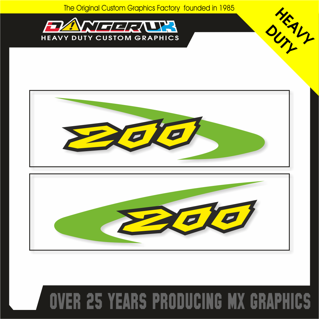 KD WORKSオリジナル キャンパーステッカー KAWASAKI KDX 200 RETRO UNI-TRAK SWING ARMS GRAPHICS DECALS