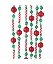 Kurt Adler Red White Green Candy Plastic Bead Christmas Tree Garland 8Ft