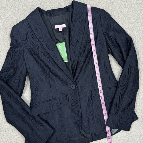 NWT Lilly Pulitzer Two Tone Feather Lace Campbell Blazer Black Blue Size 0 - Picture 6 of 9