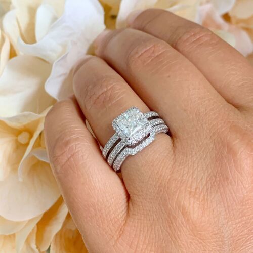 IGI Certified 14k Solid White Gold Princess Cut Diamond Engagement Ring 2.50ctw - Picture 2 of 9