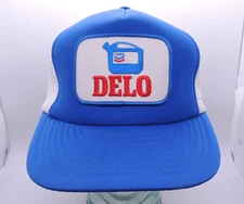 Vintage DELO Oil Chevron Snapback Mesh Back Cap Hat RARE Patch Design Retro