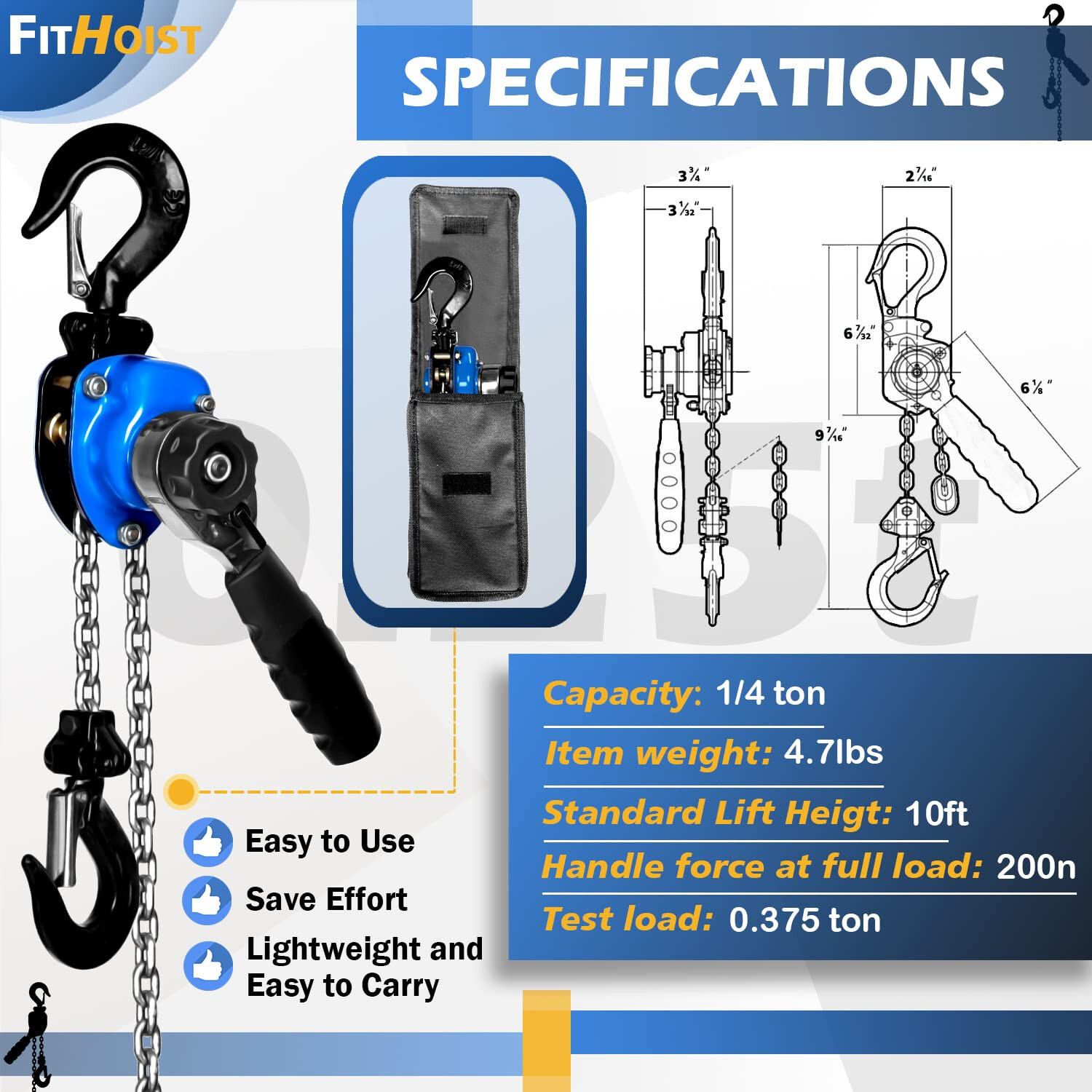 Mini Manual lever chain hoist,Comfortable grip, low hand force, saving time