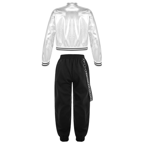 Children Girls Outfit Elastic Waistband Tracksuit Stand Collar Set Metallic - Picture 6 of 36