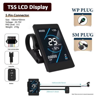 Electric Bicycle 24V-72V T5S LCD Display Colour Screen Power Speed Meter SM/WP