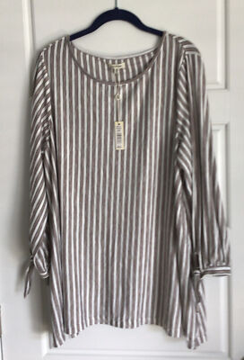 Max Studio 2X Longer Knit Brown/White Striped Boho Top Tunic Length Plus New $98