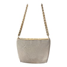 Whiting  Davis White Metal Mesh Evening Bag Gold Chain Straps