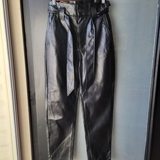 EXPRESS Faux Leather Super High Rise Ankle Leggings Pants 4R Tie Waist Black