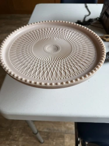 Vintage Jeannette Opaque Pink Milk Glass Cake Stand, Plate Pedestal