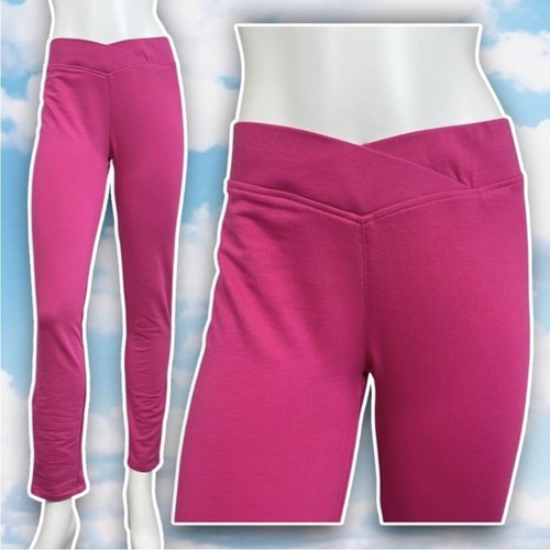 C'EST TOI Y2k Vintage Crossover Low Rise Straight Leg Leggings Sz L Pink Barbie - Picture 1 of 7