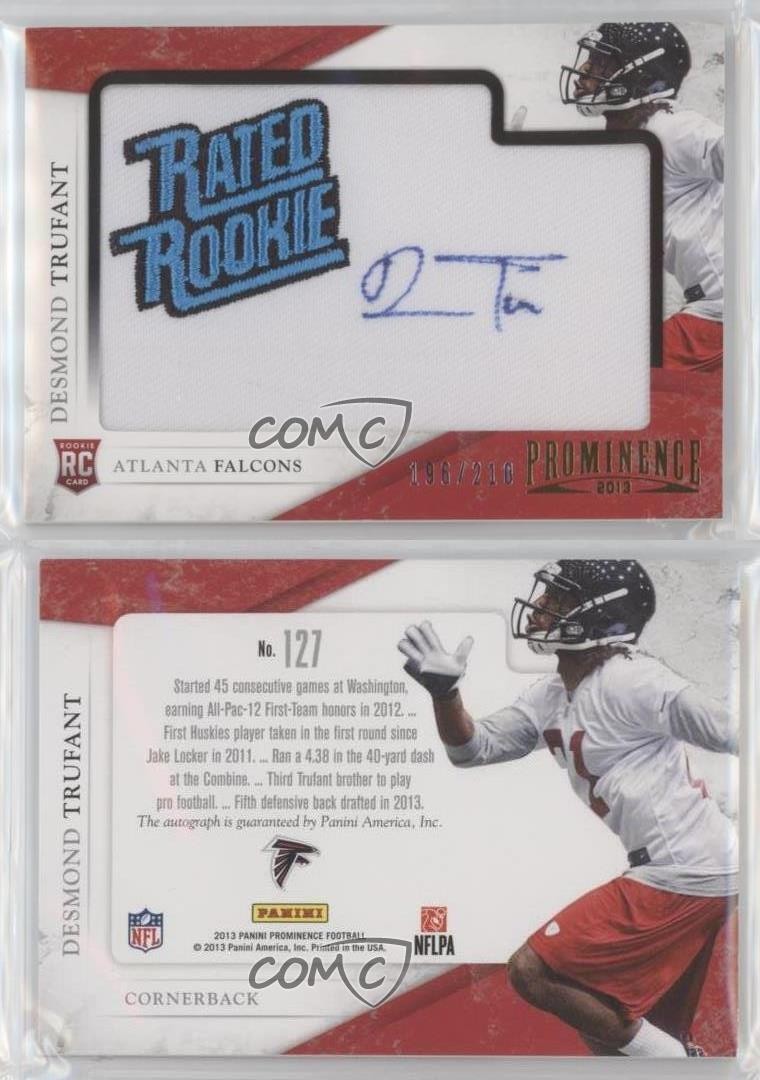 2013 Panini Prominence 196/210 Desmond Trufant #127 Patch Auto fm1 view 3