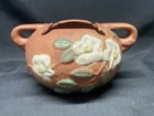 Roseville Art Pottery Green/Brown White Rose Vase 387-4"