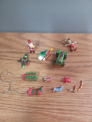 8 Darling Miniature Christmas ornaments Snoopy Pinocchio Frog Tractor Santa