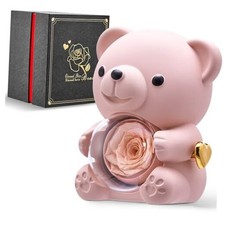 Romantic Teddy Bear with Preserved Rose - Real Rose in Elegant Black Champagne