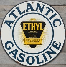 Atlantic Gasoline 8" Diameter Vintage Novelty Metal Sign Made In USA New!