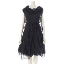 CHANEL 00A silk Chiffon voluminous sleeveless dress one piece P15842 black 38
